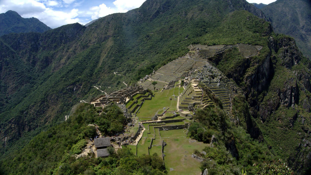 Uitzicht op Machu Picchu vanaf Huchuypicchu